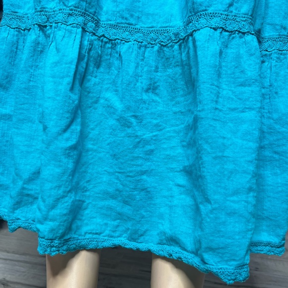 Blue maxi skirt tiered blue turquoise crochet striped tie waist flowy feminine - Picture 6 of 8